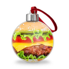 Ёлочный шар с принтом Гамбургер в Тюмени, Пластик | Диаметр: 77 мм | Тематика изображения на принте: бутерброд | гамбургер | еда | фастфуд | чизбургер