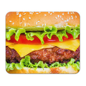 Коврик прямоугольный с принтом Гамбургер в Тюмени, натуральный каучук | размер 230 х 185 мм; запечатка лицевой стороны | Тематика изображения на принте: бутерброд | гамбургер | еда | фастфуд | чизбургер