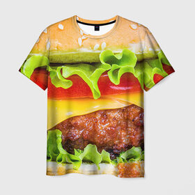 Мужская футболка 3D с принтом Гамбургер в Тюмени, 100% полиэфир | прямой крой, круглый вырез горловины, длина до линии бедер | бутерброд | гамбургер | еда | фастфуд | чизбургер