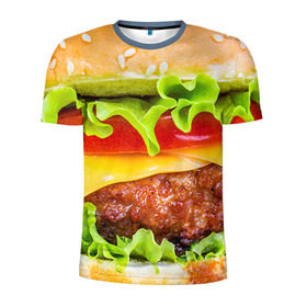 Мужская футболка 3D спортивная с принтом Гамбургер в Тюмени, 100% полиэстер с улучшенными характеристиками | приталенный силуэт, круглая горловина, широкие плечи, сужается к линии бедра | Тематика изображения на принте: бутерброд | гамбургер | еда | фастфуд | чизбургер