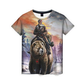 Женская футболка 3D с принтом Медведь в Тюмени, 100% полиэфир ( синтетическое хлопкоподобное полотно) | прямой крой, круглый вырез горловины, длина до линии бедер | лес | медведь | мишка | патриот | россия | я русский