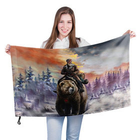 Флаг 3D с принтом Медведь в Тюмени, 100% полиэстер | плотность ткани — 95 г/м2, размер — 67 х 109 см. Принт наносится с одной стороны | лес | медведь | мишка | патриот | россия | я русский