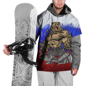Накидка на куртку 3D с принтом Медведь в Тюмени, 100% полиэстер |  | Тематика изображения на принте: флаг россии