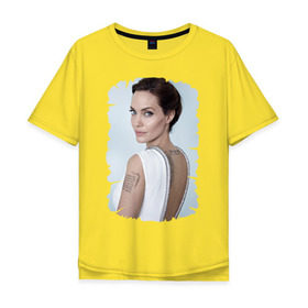 Мужская футболка хлопок Oversize с принтом Angelina Jolie в Тюмени, 100% хлопок | свободный крой, круглый ворот, “спинка” длиннее передней части | татуировки