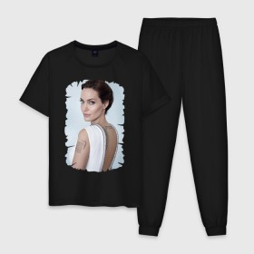 Мужская пижама хлопок с принтом Angelina Jolie в Тюмени, 100% хлопок | брюки и футболка прямого кроя, без карманов, на брюках мягкая резинка на поясе и по низу штанин
 | Тематика изображения на принте: татуировки