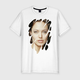 Мужская футболка премиум с принтом Анджелина Джоли в Тюмени, 92% хлопок, 8% лайкра | приталенный силуэт, круглый вырез ворота, длина до линии бедра, короткий рукав | Тематика изображения на принте: angelina jolie | hollywood | анджелина джоли | голливуд | кинозвезда