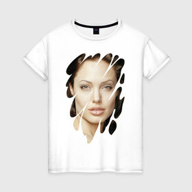 Женская футболка хлопок с принтом Анджелина Джоли в Тюмени, 100% хлопок | прямой крой, круглый вырез горловины, длина до линии бедер, слегка спущенное плечо | angelina jolie | hollywood | анджелина джоли | голливуд | кинозвезда