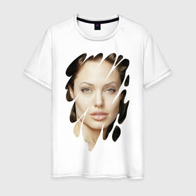 Мужская футболка хлопок с принтом Анджелина Джоли в Тюмени, 100% хлопок | прямой крой, круглый вырез горловины, длина до линии бедер, слегка спущенное плечо. | angelina jolie | hollywood | анджелина джоли | голливуд | кинозвезда