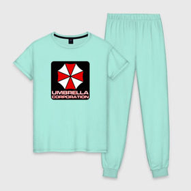 Женская пижама хлопок с принтом UMBRELLA в Тюмени, 100% хлопок | брюки и футболка прямого кроя, без карманов, на брюках мягкая резинка на поясе и по низу штанин | амбрелла | обитель зла
