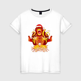 Женская футболка хлопок с принтом 2016 год Обезьяны в Тюмени, 100% хлопок | прямой крой, круглый вырез горловины, длина до линии бедер, слегка спущенное плечо | банан