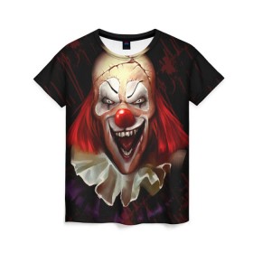 Женская футболка 3D с принтом Зомби клоун в Тюмени, 100% полиэфир ( синтетическое хлопкоподобное полотно) | прямой крой, круглый вырез горловины, длина до линии бедер | Тематика изображения на принте: halloween | злодей | злой | клоун | монстр | хэлоуин