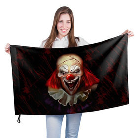 Флаг 3D с принтом Зомби клоун в Тюмени, 100% полиэстер | плотность ткани — 95 г/м2, размер — 67 х 109 см. Принт наносится с одной стороны | halloween | злодей | злой | клоун | монстр | хэлоуин