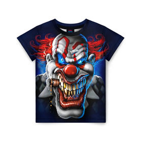 Детская футболка 3D с принтом Клоун в Тюмени, 100% гипоаллергенный полиэфир | прямой крой, круглый вырез горловины, длина до линии бедер, чуть спущенное плечо, ткань немного тянется | halloween | злодей | злой | клоун | монстр | хэлоуин