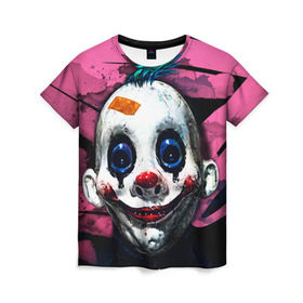 Женская футболка 3D с принтом Клоун в Тюмени, 100% полиэфир ( синтетическое хлопкоподобное полотно) | прямой крой, круглый вырез горловины, длина до линии бедер | halloween | злодей | злой | клоун | монстр | хэлоуин