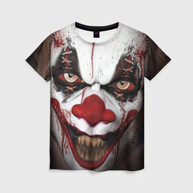 Женская футболка 3D с принтом Зомби клоун в Тюмени, 100% полиэфир ( синтетическое хлопкоподобное полотно) | прямой крой, круглый вырез горловины, длина до линии бедер | halloween | злодей | злой | клоун | монстр | хэлоуин