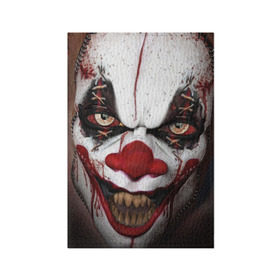 Обложка для паспорта матовая кожа с принтом Зомби клоун в Тюмени, натуральная матовая кожа | размер 19,3 х 13,7 см; прозрачные пластиковые крепления | Тематика изображения на принте: halloween | злодей | злой | клоун | монстр | хэлоуин