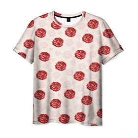 Мужская футболка 3D с принтом Розы в Тюмени, 100% полиэфир | прямой крой, круглый вырез горловины, длина до линии бедер | паттерн | цветочный