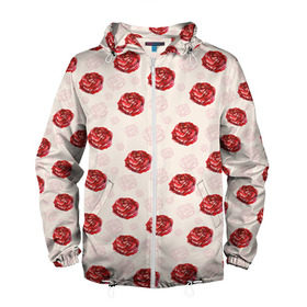 Мужская ветровка 3D с принтом Розы в Тюмени, 100% полиэстер | подол и капюшон оформлены резинкой с фиксаторами, два кармана без застежек по бокам, один потайной карман на груди | паттерн | цветочный