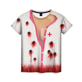 Женская футболка 3D с принтом Костюм медсестры в Тюмени, 100% полиэфир ( синтетическое хлопкоподобное полотно) | прямой крой, круглый вырез горловины, длина до линии бедер | Тематика изображения на принте: зомби