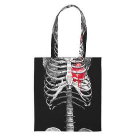 Сумка 3D повседневная с принтом Скелет с сердцем в Тюмени, 100% полиэстер | Плотность: 200 г/м2; Размер: 34×35 см; Высота лямок: 30 см | halloween | skeleton | кровь | скелет | хэллоуин