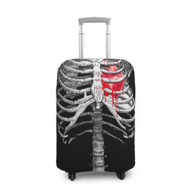 Чехол для чемодана 3D с принтом Скелет с сердцем в Тюмени, 86% полиэфир, 14% спандекс | двустороннее нанесение принта, прорези для ручек и колес | Тематика изображения на принте: halloween | skeleton | кровь | скелет | хэллоуин