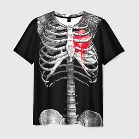 Мужская футболка 3D с принтом Скелет с сердцем в Тюмени, 100% полиэфир | прямой крой, круглый вырез горловины, длина до линии бедер | halloween | skeleton | кровь | скелет | хэллоуин