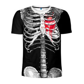 Мужская футболка 3D спортивная с принтом Скелет с сердцем в Тюмени, 100% полиэстер с улучшенными характеристиками | приталенный силуэт, круглая горловина, широкие плечи, сужается к линии бедра | halloween | skeleton | кровь | скелет | хэллоуин