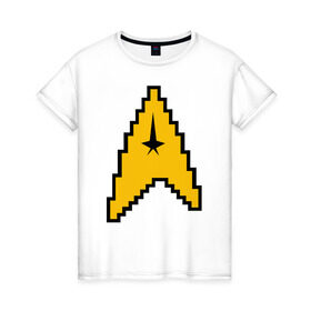Женская футболка хлопок с принтом Star Trek 8 bit в Тюмени, 100% хлопок | прямой крой, круглый вырез горловины, длина до линии бедер, слегка спущенное плечо | star trek 8 bit звездный путь пиксели