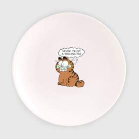 Тарелка с принтом Garfield Smiling Cat в Тюмени, фарфор | диаметр - 210 мм
диаметр для нанесения принта - 120 мм | garfield smiling cat гарфилд кот