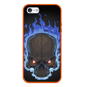 Чехол силиконовый для Телефон Apple iPhone 5/5S с принтом Fire skull в Тюмени, Силикон | Область печати: задняя сторона чехла, без боковых панелей | Тематика изображения на принте: skull | skulls | череп | черепа
