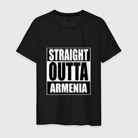 Мужская футболка хлопок с принтом Прямиком из Армении в Тюмени, 100% хлопок | прямой крой, круглый вырез горловины, длина до линии бедер, слегка спущенное плечо. | Тематика изображения на принте: a | armenia | out | outta | straight | армения | армянин
