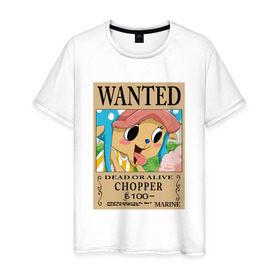 Мужская футболка хлопок с принтом Тони Тони Чоппер в Тюмени, 100% хлопок | прямой крой, круглый вырез горловины, длина до линии бедер, слегка спущенное плечо. | one piece | wanted | ван пис | розыск | чоппер