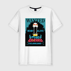Мужская футболка премиум с принтом Брук в Тюмени, 92% хлопок, 8% лайкра | приталенный силуэт, круглый вырез ворота, длина до линии бедра, короткий рукав | one piece | wanted | брук | ван пис | розыск