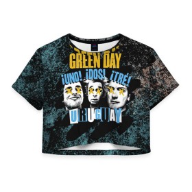 Женская футболка 3D укороченная с принтом Green Day в Тюмени, 100% полиэстер | круглая горловина, длина футболки до линии талии, рукава с отворотами | green day | rock | грин дей | рок