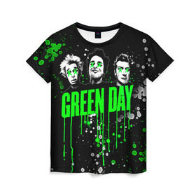 Женская футболка 3D с принтом Green Day в Тюмени, 100% полиэфир ( синтетическое хлопкоподобное полотно) | прямой крой, круглый вырез горловины, длина до линии бедер | green day | rock | грин дей | рок