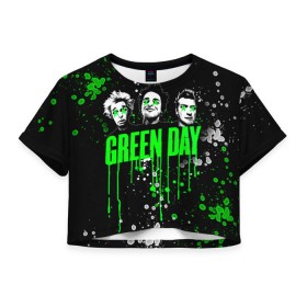 Женская футболка 3D укороченная с принтом Green Day в Тюмени, 100% полиэстер | круглая горловина, длина футболки до линии талии, рукава с отворотами | green day | rock | грин дей | рок
