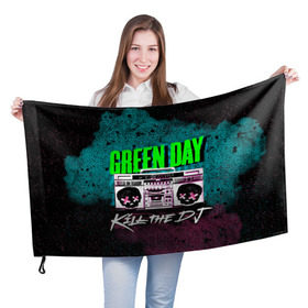 Флаг 3D с принтом Green Day в Тюмени, 100% полиэстер | плотность ткани — 95 г/м2, размер — 67 х 109 см. Принт наносится с одной стороны | Тематика изображения на принте: green day | rock | грин дей | рок