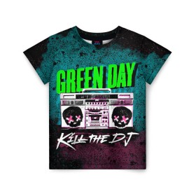 Детская футболка 3D с принтом Green Day в Тюмени, 100% гипоаллергенный полиэфир | прямой крой, круглый вырез горловины, длина до линии бедер, чуть спущенное плечо, ткань немного тянется | Тематика изображения на принте: green day | rock | грин дей | рок