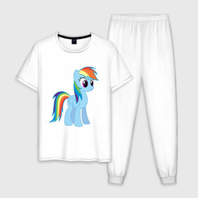 Мужская пижама хлопок с принтом Пони радуга в Тюмени, 100% хлопок | брюки и футболка прямого кроя, без карманов, на брюках мягкая резинка на поясе и по низу штанин
 | прикольная пони радуга.пони радуга