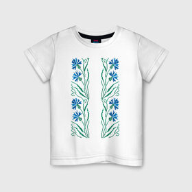 Детская футболка хлопок с принтом Василек-вышивка. Орнамент в Тюмени, 100% хлопок | круглый вырез горловины, полуприлегающий силуэт, длина до линии бедер | русь