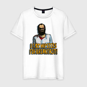 Мужская футболка хлопок с принтом Trevor the Hipster Eater в Тюмени, 100% хлопок | прямой крой, круглый вырез горловины, длина до линии бедер, слегка спущенное плечо. | 