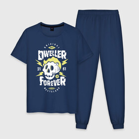 Мужская пижама хлопок с принтом Dweller Forever в Тюмени, 100% хлопок | брюки и футболка прямого кроя, без карманов, на брюках мягкая резинка на поясе и по низу штанин
 | 