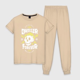 Женская пижама хлопок с принтом Dweller Forever в Тюмени, 100% хлопок | брюки и футболка прямого кроя, без карманов, на брюках мягкая резинка на поясе и по низу штанин | 