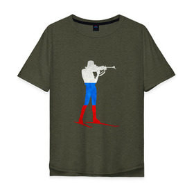 Мужская футболка хлопок Oversize с принтом Biathlon Russia в Тюмени, 100% хлопок | свободный крой, круглый ворот, “спинка” длиннее передней части | биатлон | виды | зимние | лыжи | россия | спорт