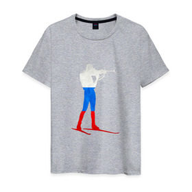 Мужская футболка хлопок с принтом Biathlon Russia в Тюмени, 100% хлопок | прямой крой, круглый вырез горловины, длина до линии бедер, слегка спущенное плечо. | биатлон | виды | зимние | лыжи | россия | спорт