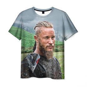 Мужская футболка 3D с принтом Рагнар Лодброк в Тюмени, 100% полиэфир | прямой крой, круглый вырез горловины, длина до линии бедер | vikings | вальхалла | викинги | рагнар лодброк | сериалы