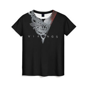 Женская футболка 3D с принтом Эмблема Викингов в Тюмени, 100% полиэфир ( синтетическое хлопкоподобное полотно) | прямой крой, круглый вырез горловины, длина до линии бедер | vikings | вальхалла | викинги | лого | рагнар лодброк | сериалы | эмблема