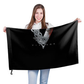 Флаг 3D с принтом Эмблема Викингов в Тюмени, 100% полиэстер | плотность ткани — 95 г/м2, размер — 67 х 109 см. Принт наносится с одной стороны | vikings | вальхалла | викинги | лого | рагнар лодброк | сериалы | эмблема