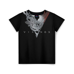 Детская футболка 3D с принтом Эмблема Викингов в Тюмени, 100% гипоаллергенный полиэфир | прямой крой, круглый вырез горловины, длина до линии бедер, чуть спущенное плечо, ткань немного тянется | vikings | вальхалла | викинги | лого | рагнар лодброк | сериалы | эмблема