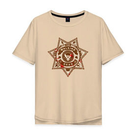 Мужская футболка хлопок Oversize с принтом The Walking Dead в Тюмени, 100% хлопок | свободный крой, круглый ворот, “спинка” длиннее передней части | the walking dead | значок | зомби | шериф